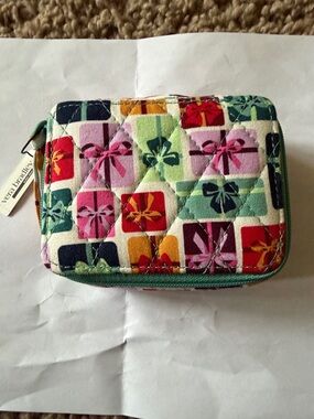 NWT Vera Bradley Quilted Multi-Gift Print Zip Wallet in Pink, Red, Teal & Yellow